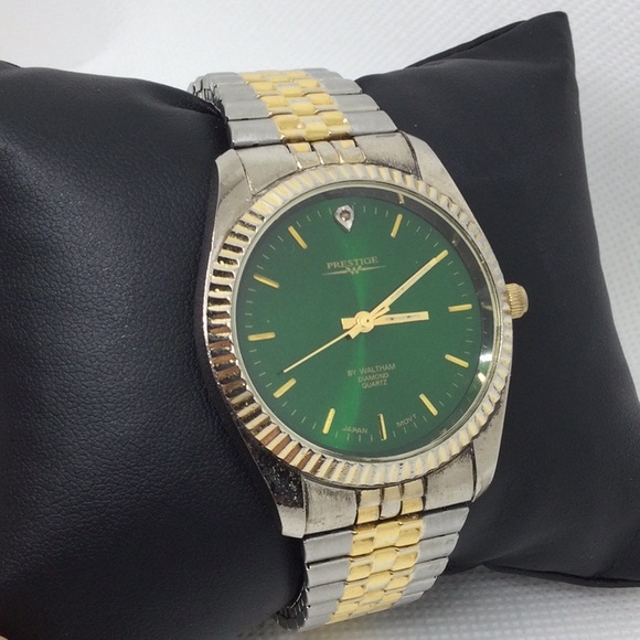 Vintage Prestige by Waltham Two-Tone Watch with Green Face - Picture 2 of 6